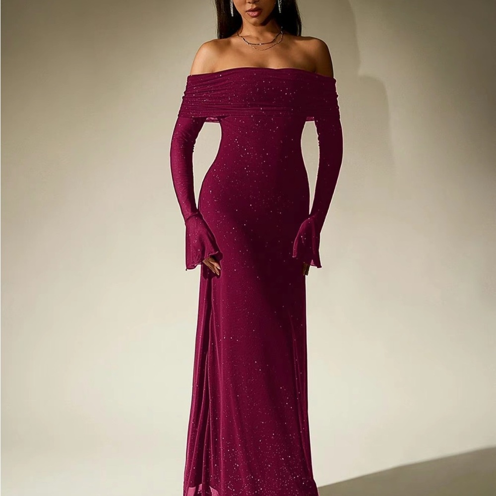 NEW Burgundy Sparkly Maxi Dress